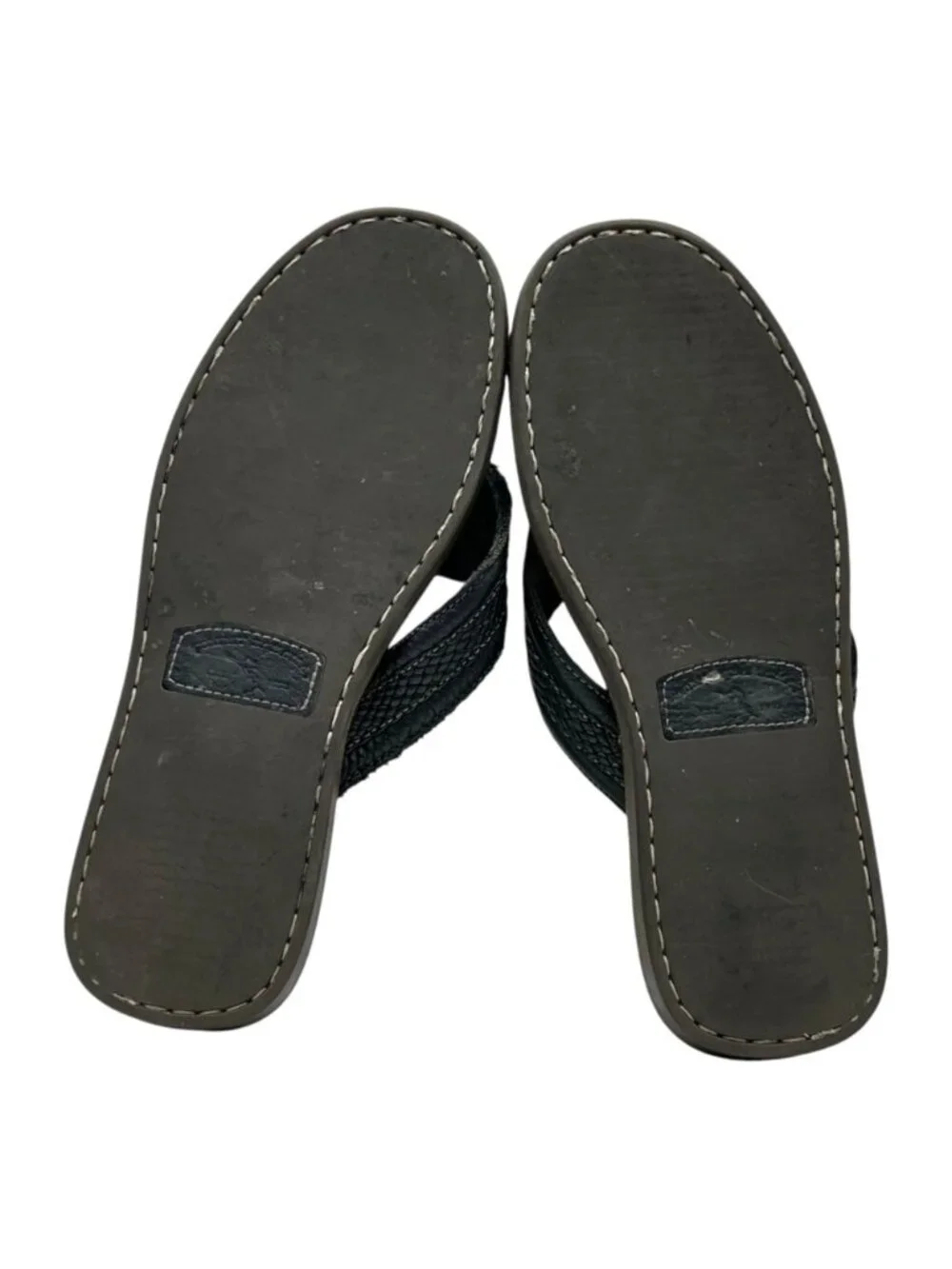 Tommy Bahama Woven Black Leather Flip Flops Men's 11 Anchors Away Thong Sandals
